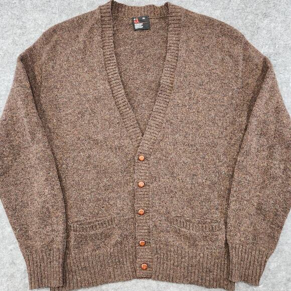 VTG Robert Bruce Mens XL Wool Knit Brown Preppy Cardigan Sweater USA Union Made - Picture 4 of 13